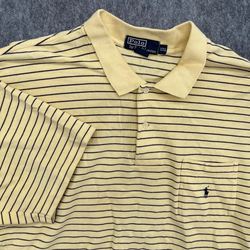 Polo Ralph Lauren Shirt Mens 2XL Yellow Striped Pocket Polo Shirt 100% Cotton